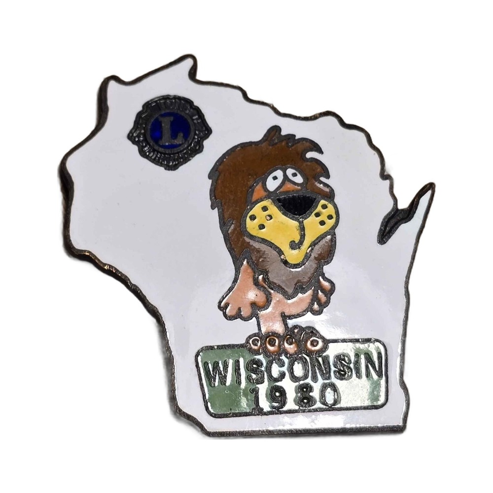 1980 Lions Club International Wisconsin State Mascot Mascot Lapel Hat Pin I26